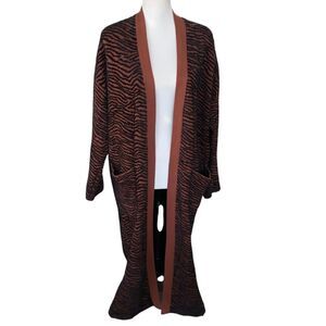 Zara Cozy Brown Zebra Print Long Line Open Front Cardigan Coat Oversized‎ S